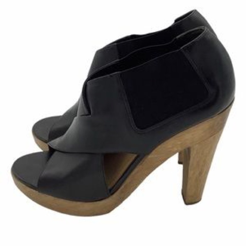 Theory Platform Black Cross wood heels